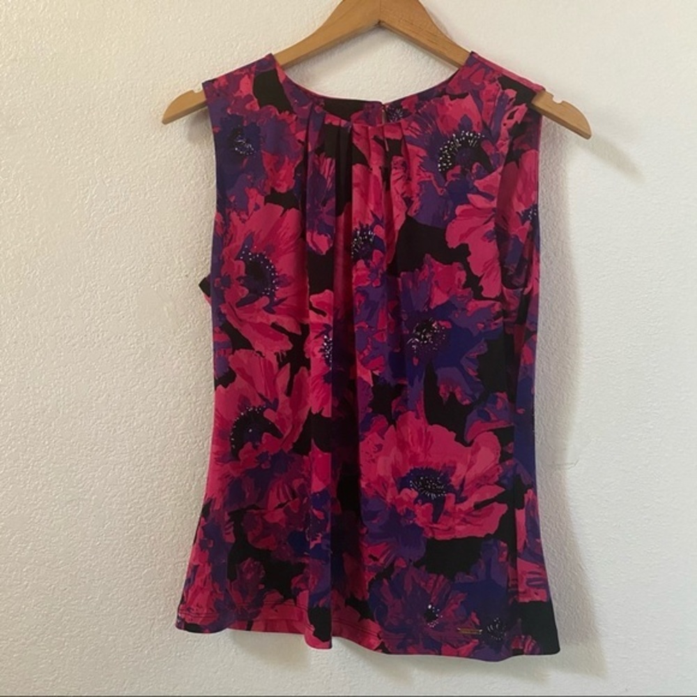 Calvin Klein Pleated Crewneck Floral Top Size P
